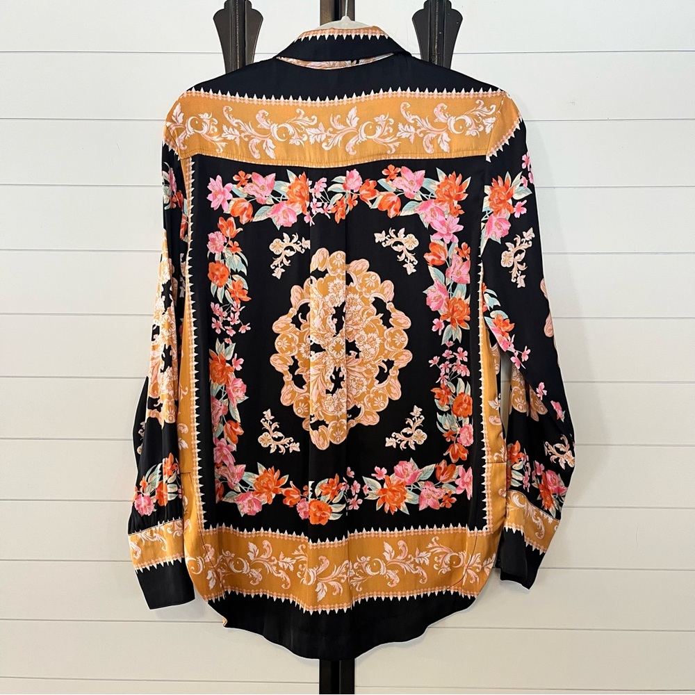 Free People Black and Marigold Floral Button-Down Shirt Boho Southwestern XS - Picture 6 of 8